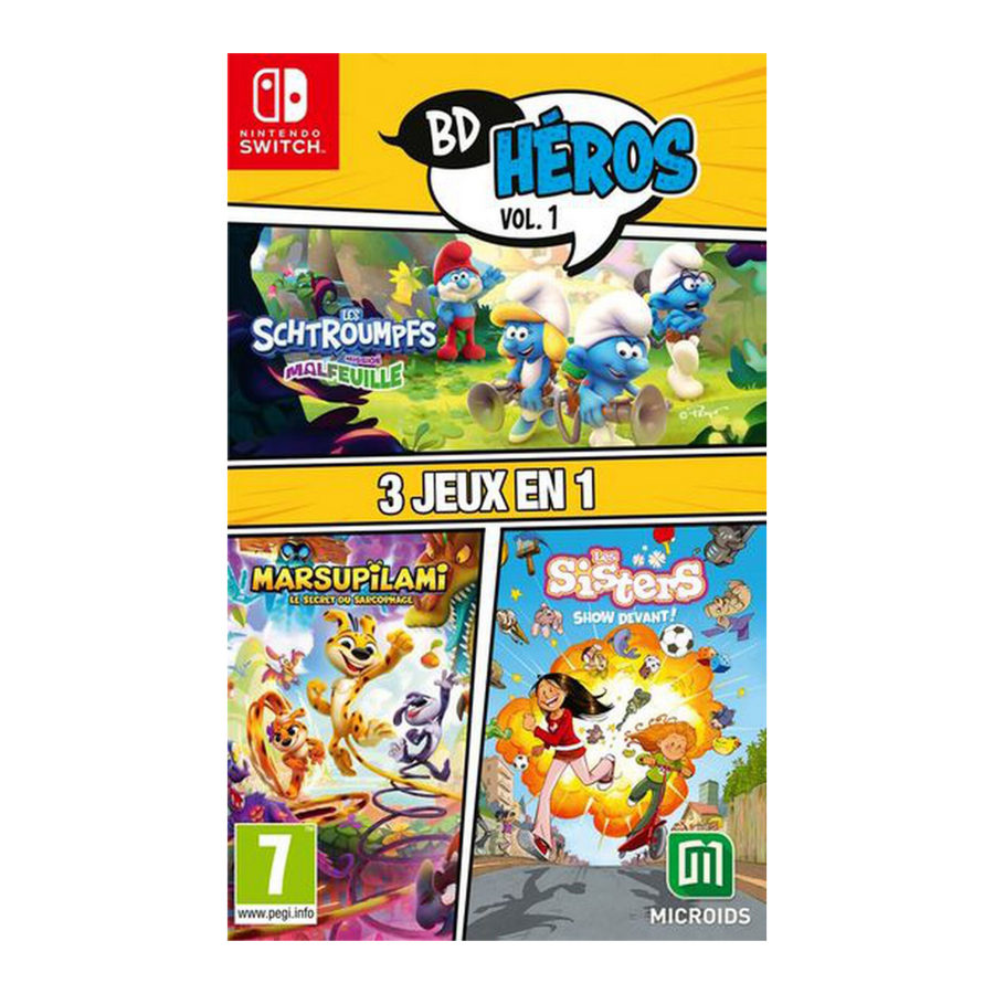 Jaquette du Pack BD Héros Vol.1 sur Nintendo Switch — Les Schtroumpfs, Marsupilami et Les Sisters
