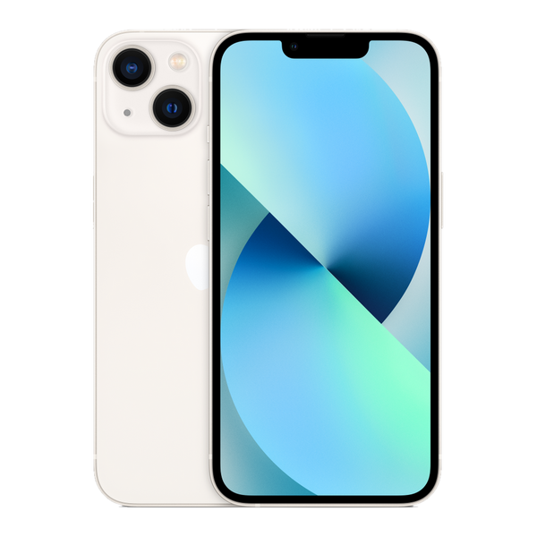 iPhone 13 128 Go blanc stellaire, vu de face et de dos
