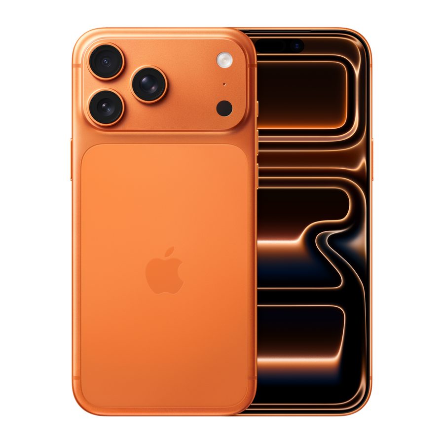 iPhone 17 Pro Max Orange cosmique, faces avant et arrière