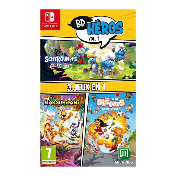 Jaquette du Pack BD Héros Vol.1 sur Nintendo Switch — Les Schtroumpfs, Marsupilami et Les Sisters