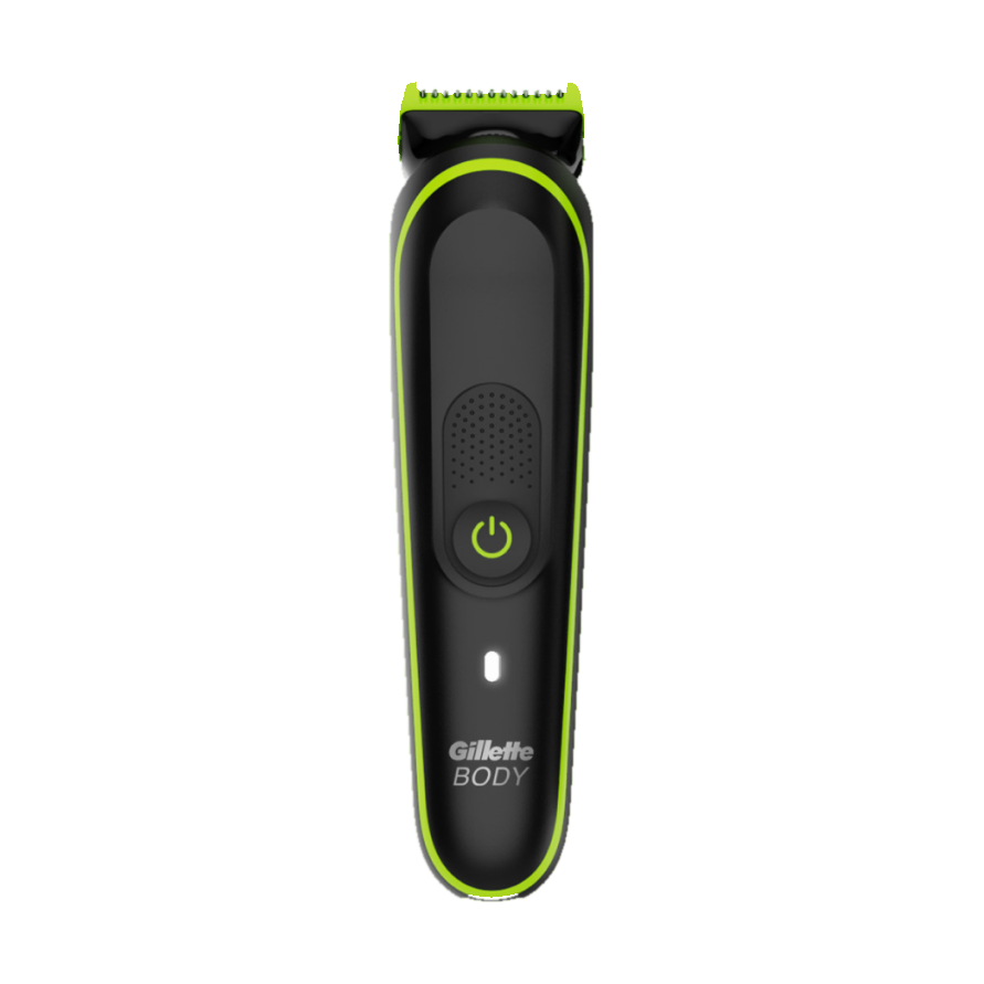 Tondeuse Gillette Labs i3 Body + Intimate noire et verte, vue de face