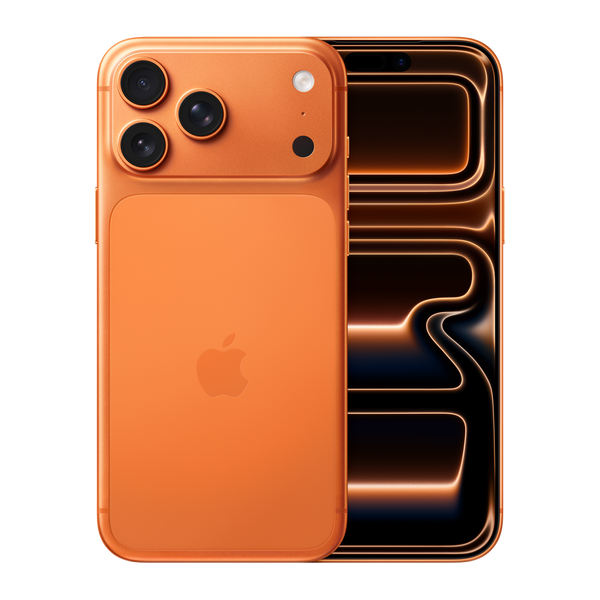 iPhone 17 Pro Max Orange cosmique, faces avant et arrière