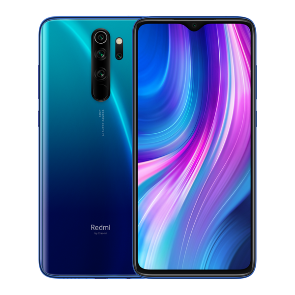 Xiaomi Redmi Note 8 Pro bleu océan, dos et face