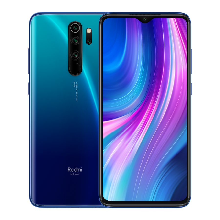 Xiaomi Redmi Note 8 Pro bleu océan, dos et face